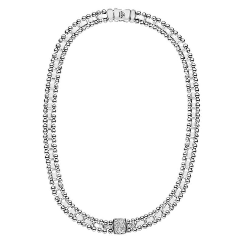 Lagos Sterling Silver Caviar Spark Collar Necklace With Diamond Station