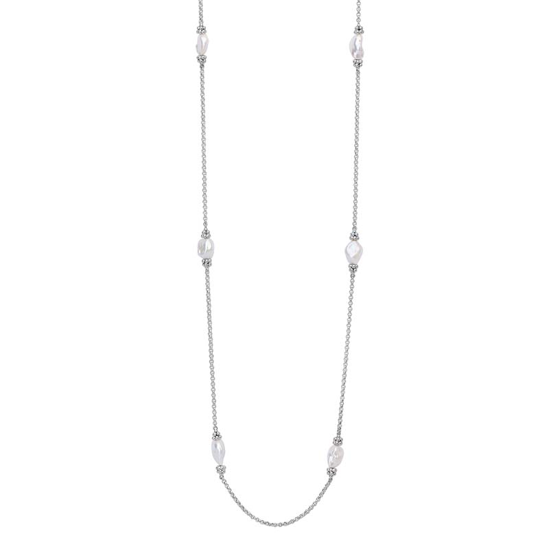 Lagos Sterling Silver Luna 6 Pearl Station Link Necklace
