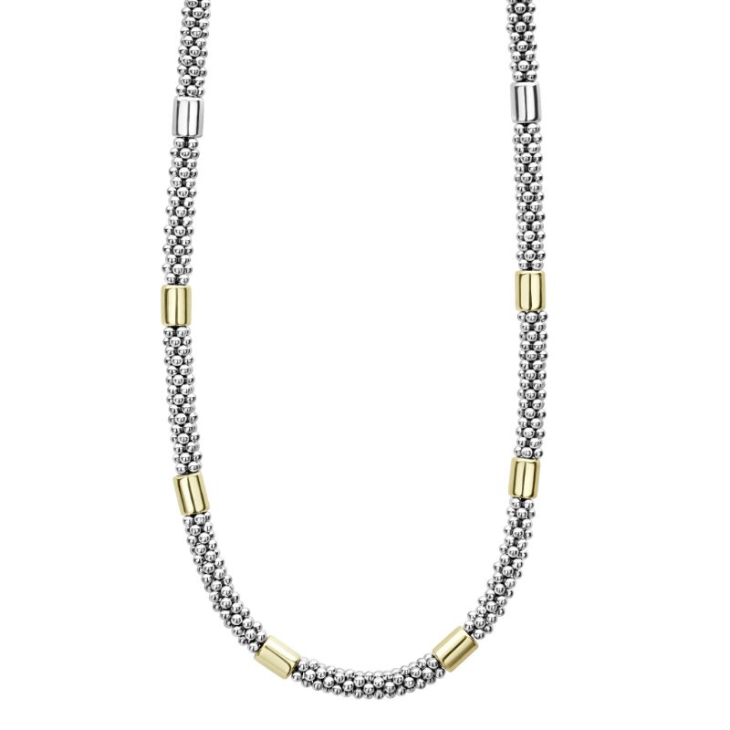 Lagos Sterling Silver And 18K Yellow Gold High Bar Smooth Station Rope Necklace