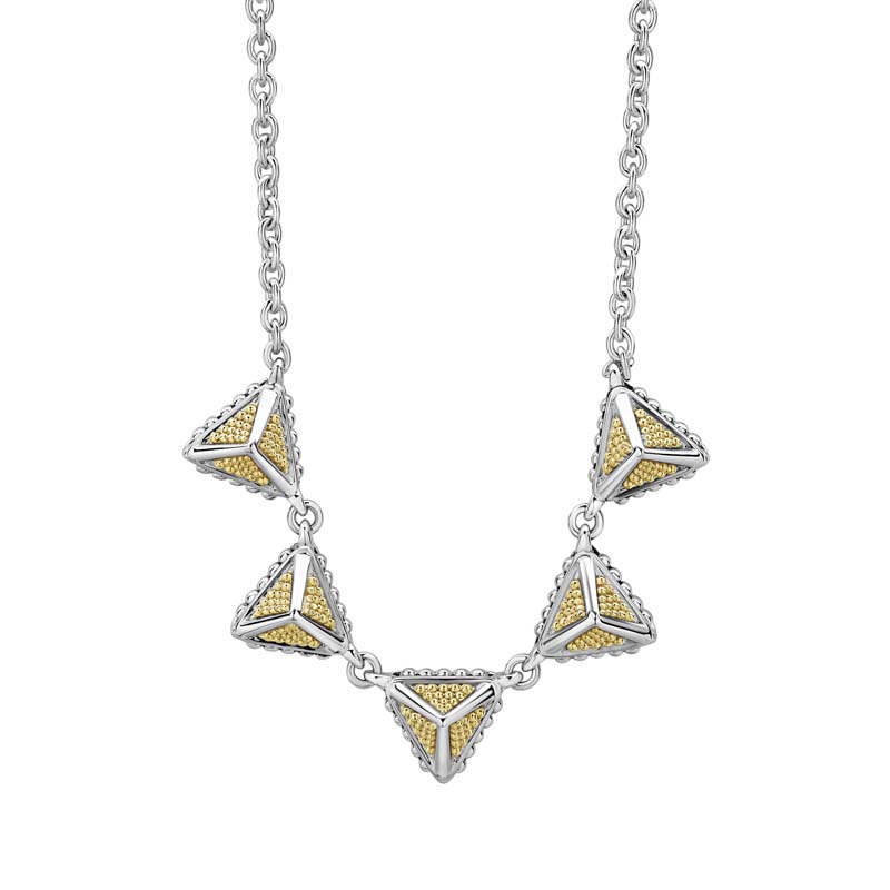 Lagos Sterling Silver And 18K Yellow Gold Ksl 5 Pyramid Station Chain Necklace With Signature Lobster Clasp