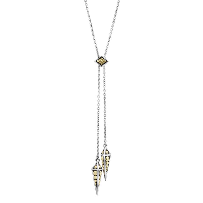 Lagos Sterling Silver And 18K Yellow Gold Ksl Double Large Pyramid Spike Drop Slide Lariat Necklace
