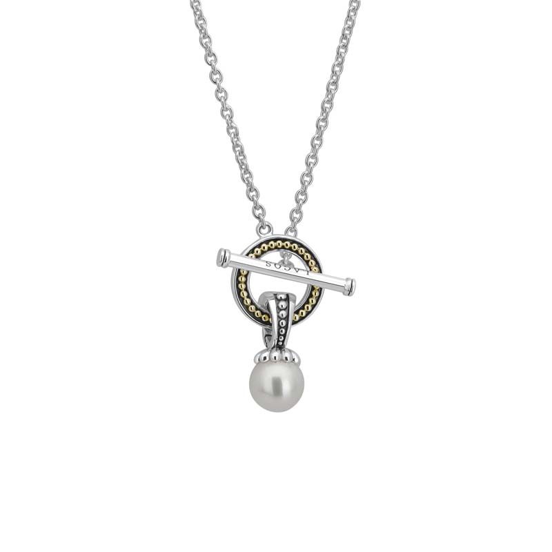 Lagos Sterling Silver And 18K Yellow Gold Luna Pearl Drop Toggle Pendant Necklace