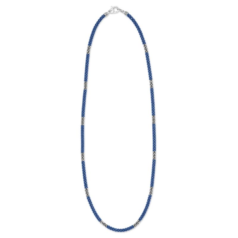 Lagos Sterling Silver Blue Caviar Silver Station Ceramic Beaded Necklace