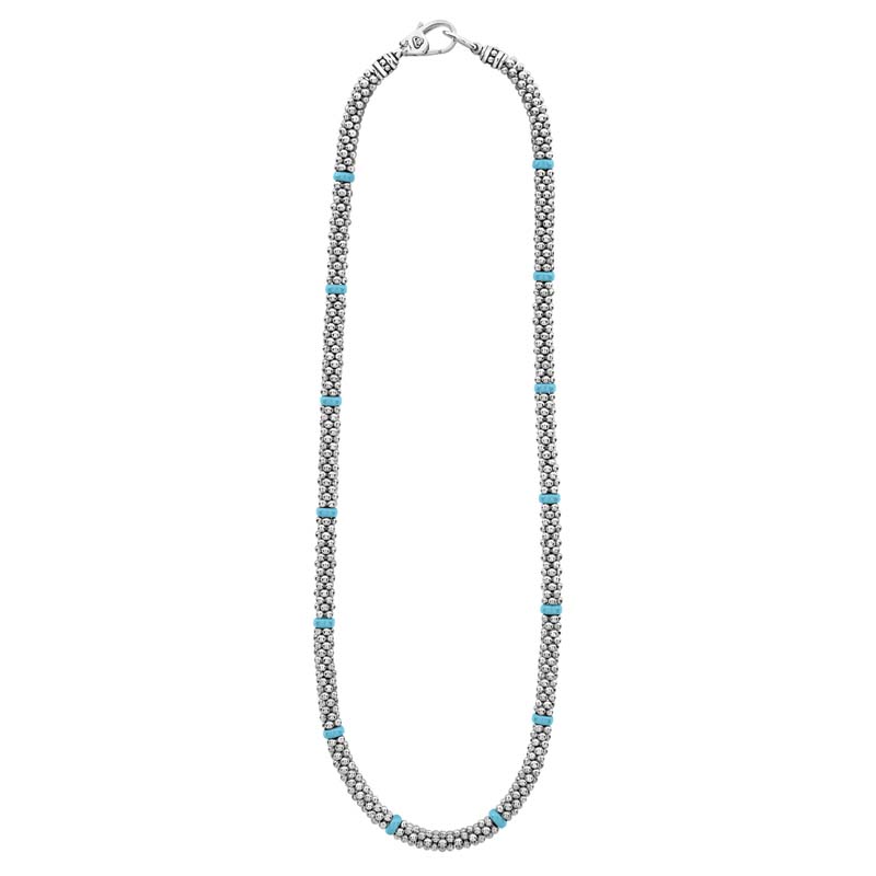 Lagos Sterling Silver Blue Caviar Blue Ceramic Beaded Rope Necklace