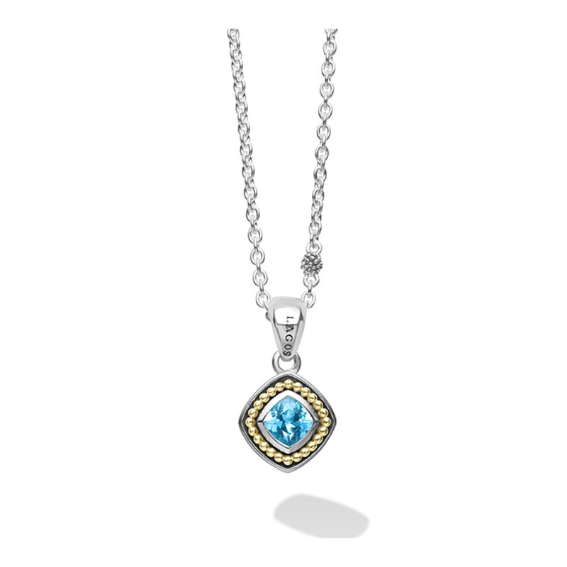 Lagos Sterling Silver And 18K Yellow Gold Caviar Color Pendant Necklace