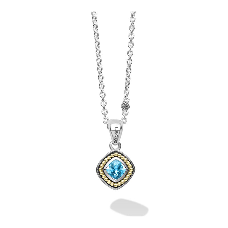 Lisa Nik 18K White Gold Blue Topaz and Diamond Pendant Necklace