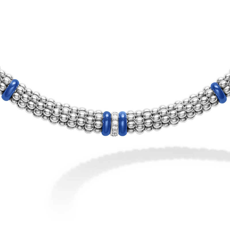 Lagos Sterling Silver Blue Caviar Single Station Diamond Caviar Necklace