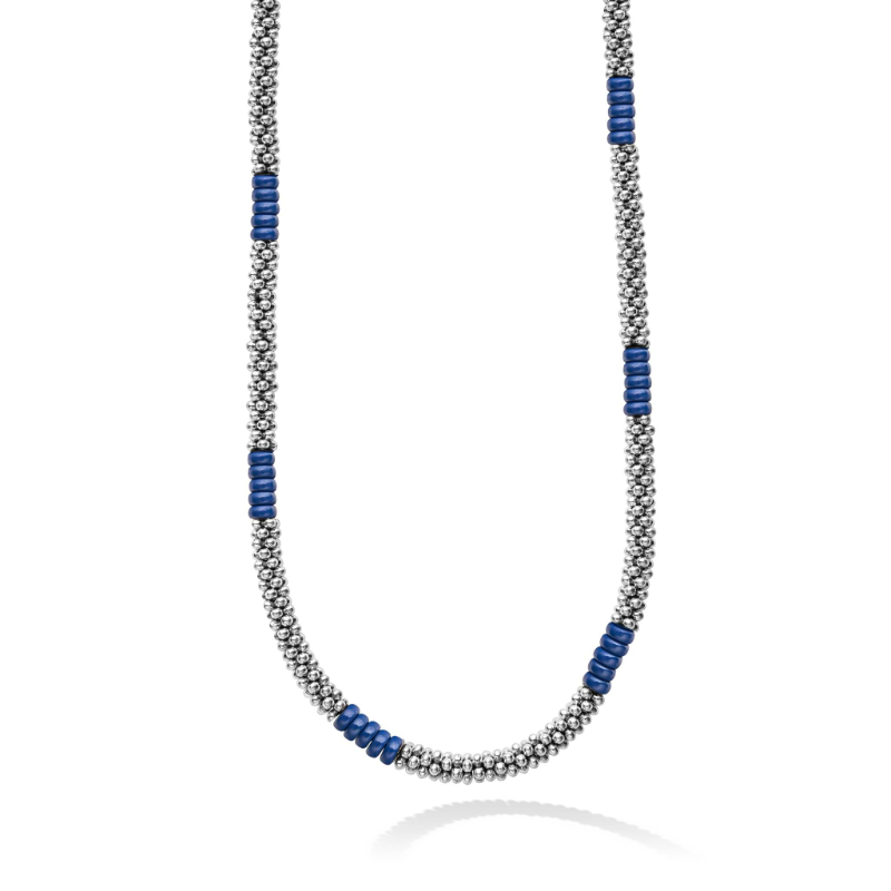 Lagos Sterling Silver Blue Caviar Blue Ceramic Station Beaded Necklace