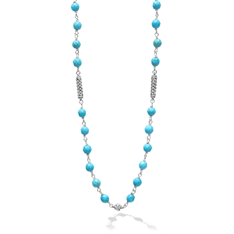 Lagos Sterling Silver Caviar Icon Turquoise Beaded Station Necklace