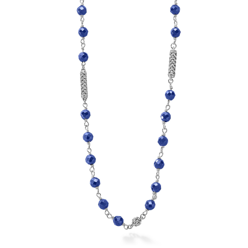 Lagos Sterling Silver Caviar Icon Ultramarine Ceramic Beaded Station Necklace