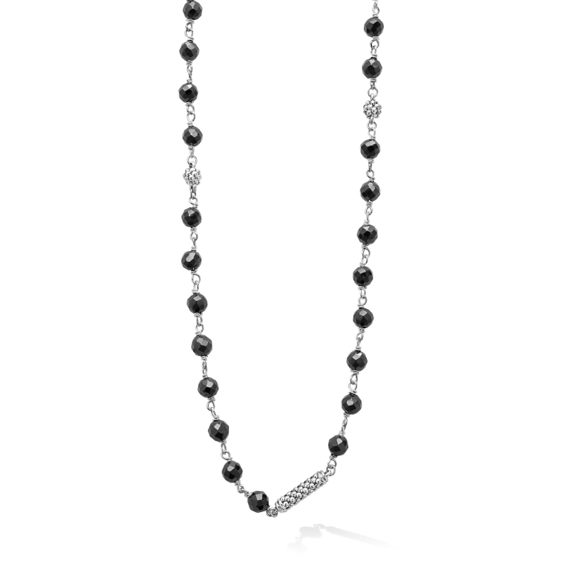 Lagos Sterling Silver Caviar Icon Long Black Ceramic Beaded Necklace