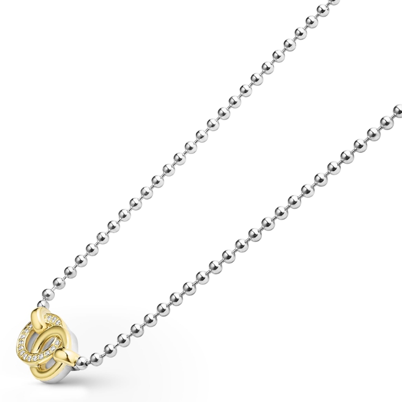 Lagos Signature Caviar Two-Tone Interlocking Diamond Pendant Necklace