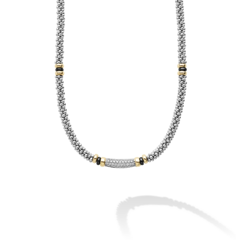 Lagos Black Caviar Two-Tone Black Ceramic Caviar Diamond Necklace