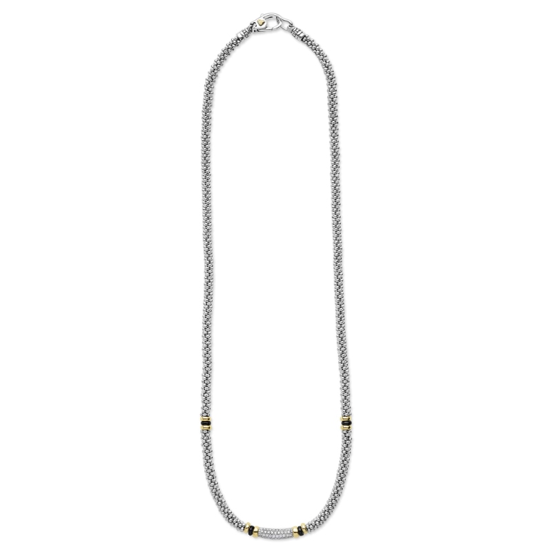 Lagos Black Caviar Two-Tone Black Ceramic Caviar Diamond Necklace