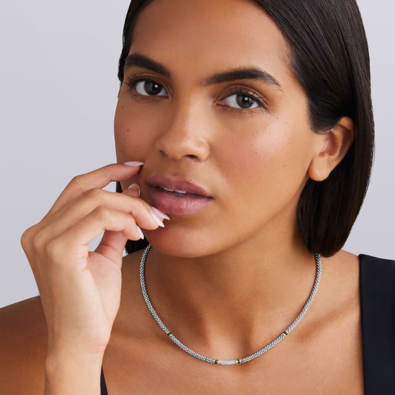 Lagos Black Caviar Two-Tone Black Ceramic Caviar Diamond Necklace