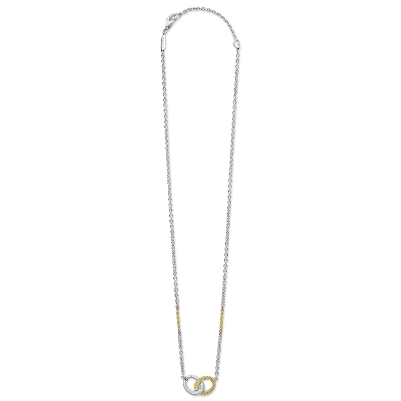 Lagos Caviar Lux Two-Tone Link Diamond Pendant Necklace