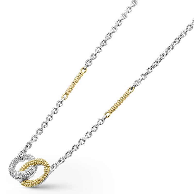 Lagos Caviar Lux Two-Tone Link Diamond Pendant Necklace