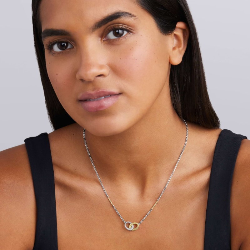 Lagos Caviar Lux Two-Tone Link Diamond Pendant Necklace