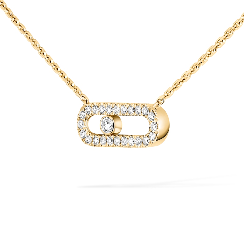 Messika 18K Yellow Gold Move Uno Pave Open Diamond Station Pendant Necklace