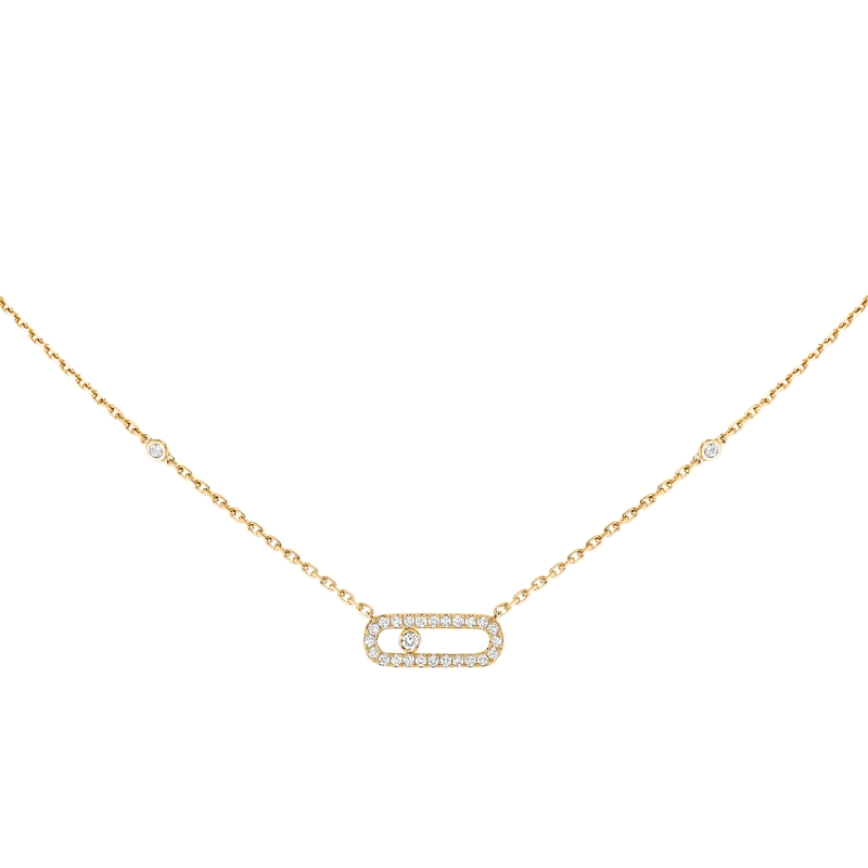 Messika 18K Yellow Gold Move Uno Pave Open Diamond Station Pendant Necklace