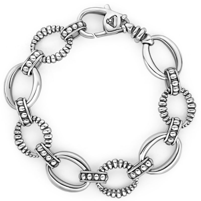 Lagos Sterling Silver Links Smooth And Fluted Small Oval Link Bracelet
