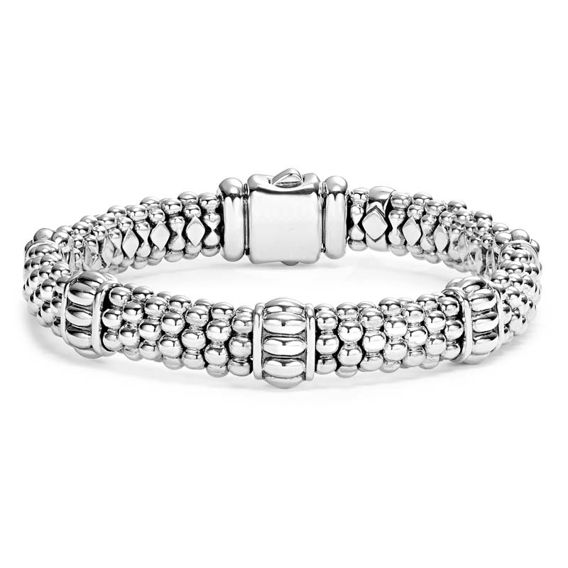 Lagos Sterling Silver Signature Caviar Five Fluted Station Rope Bracelet