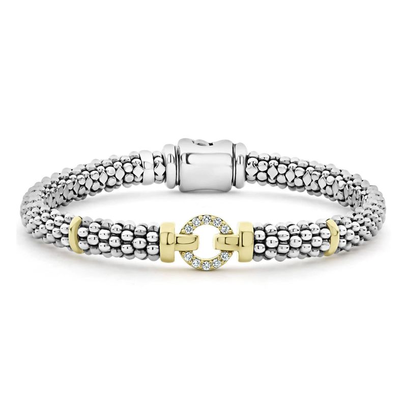 Lagos Sterling Silver And 18K Yellow Gold Enso Single Circle Diamond Station Rope Bracelet