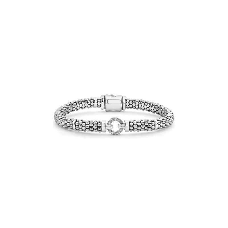 Lagos Sterling Silver Enso Single Circle Diamond Station Rope Bracelet
