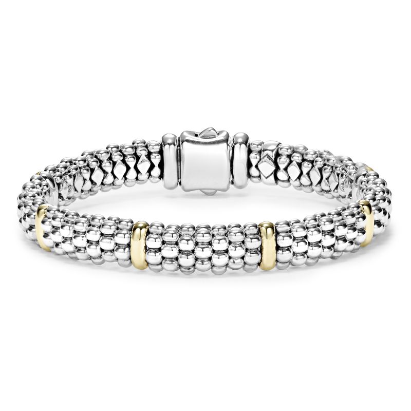 Lagos Sterling Silver And 18K Yellow Gold Signature Six Gold Station Rope Bracelet