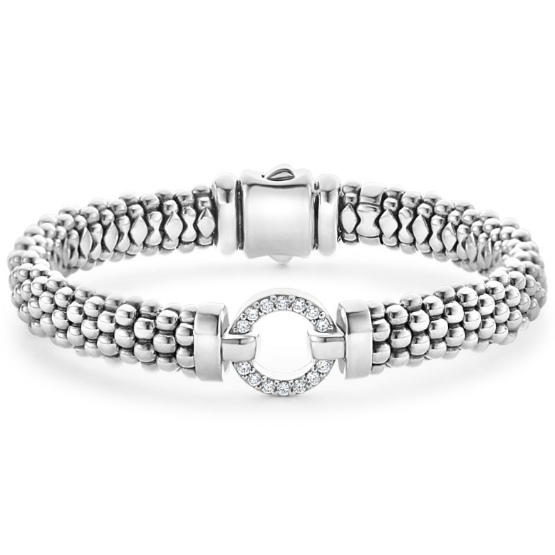 Lagos Sterling Silver Enso Diamond Circle Caviar Beaded Bracelet