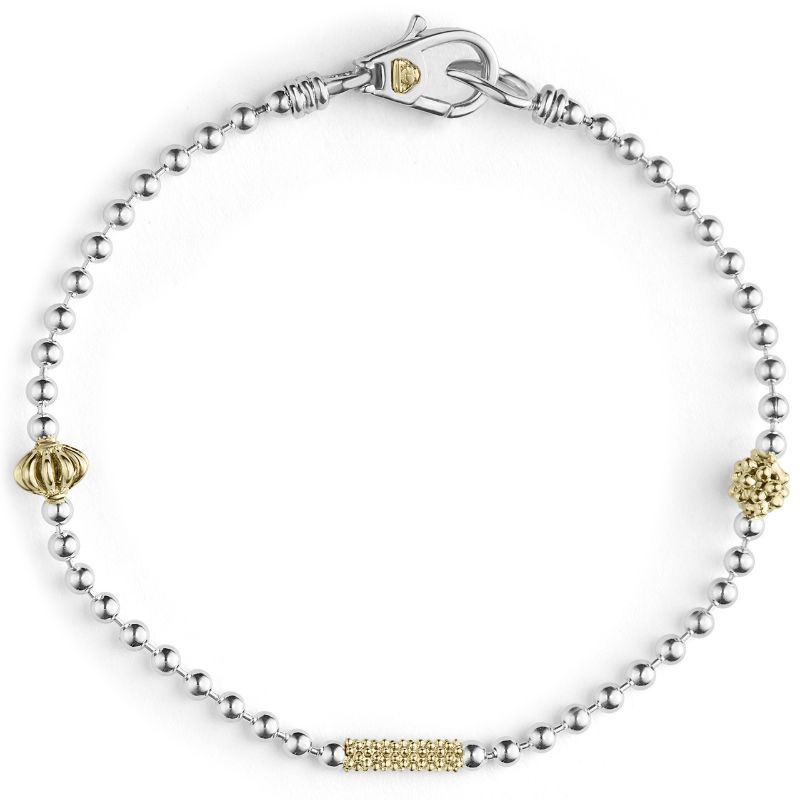 Lagos Sterling Silver And 18K Yellow Gold Caviar Icon Beaded Bracelets With Fluted Accents