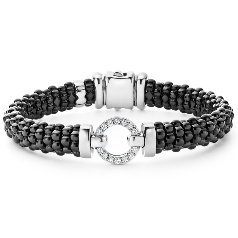Lagos Sterling Silver Black Caviar Black Ceramic Beaded Bracelet With Diamonds