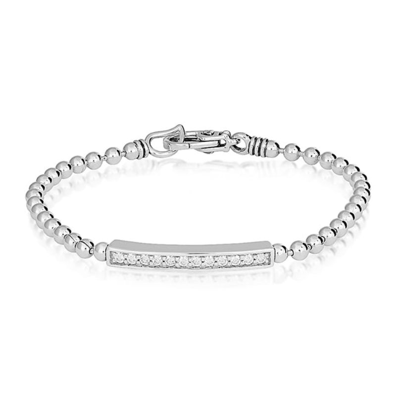 Lagos Sterling Silver Caviar Spark Small Curve Diamond Bar Station Bracelet