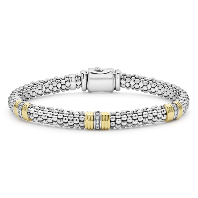 Lagos Signature Caviar Triple Diamond Station Caviar Bracelet