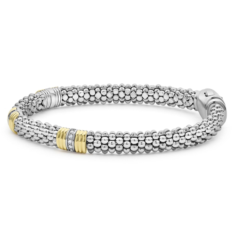 Lagos Signature Caviar Triple Diamond Station Caviar Bracelet