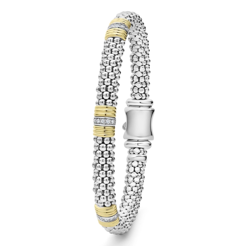 Lagos Signature Caviar Triple Diamond Station Caviar Bracelet