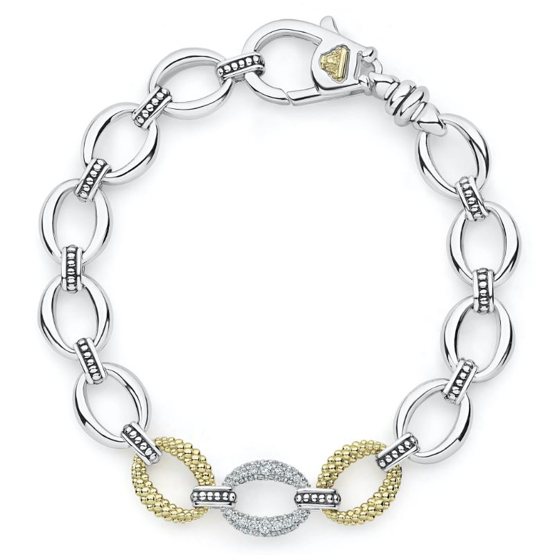Lagos Sterling Silver And 18K Yellow Gold Caviar Lux Diamond Link Bracelet