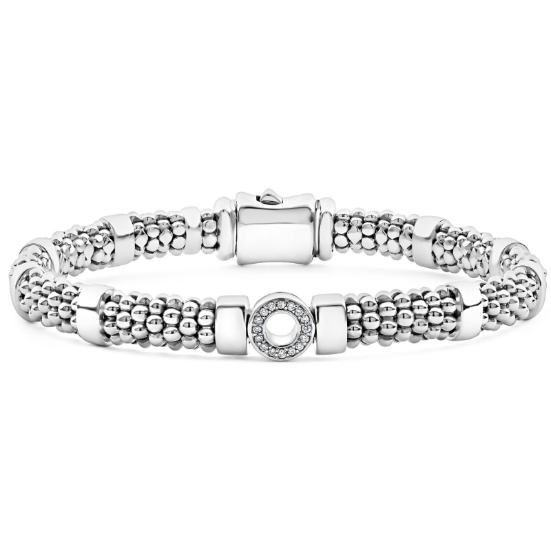 Lagos Sterling Silver Caviar Spark Single Diamond Circle Caviar Bracelet