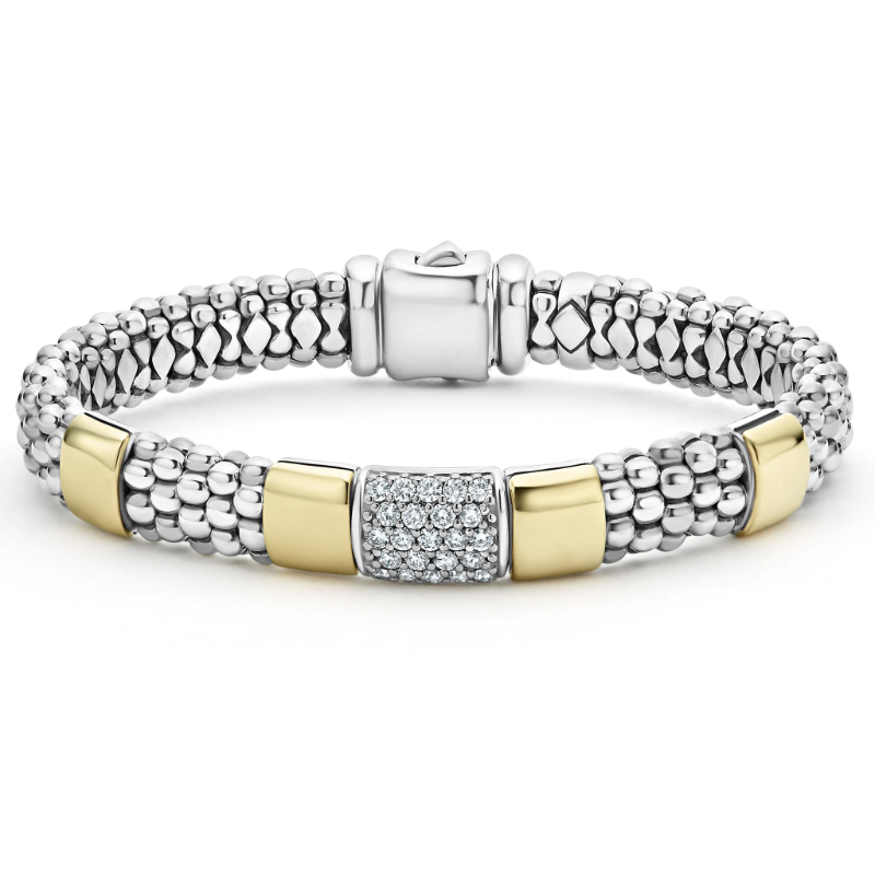 Lagos Sterling Silver And 18K Yellow Gold High Bar Rope Caviar Bracelet