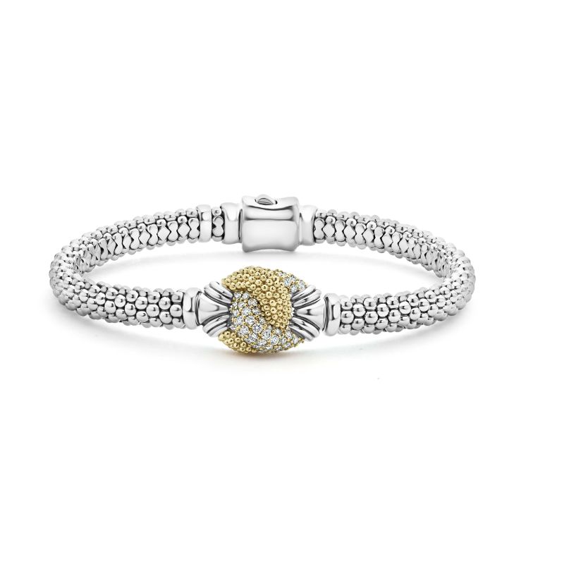 Lagos Sterling Silver And 18K Yellow Gold Caviar Lux 6Mm Diamond Pave And Caviar Diamond Knot Rope Bracelet Weighing 0.40 Carat Total Weight