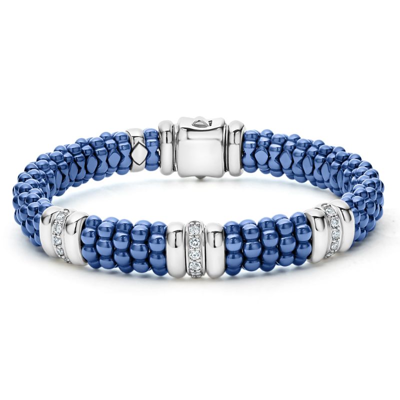 Lagos Sterling Silver And 18K Yellow Gold Blue Caviar Blue Ceramic Rope Bracelet
