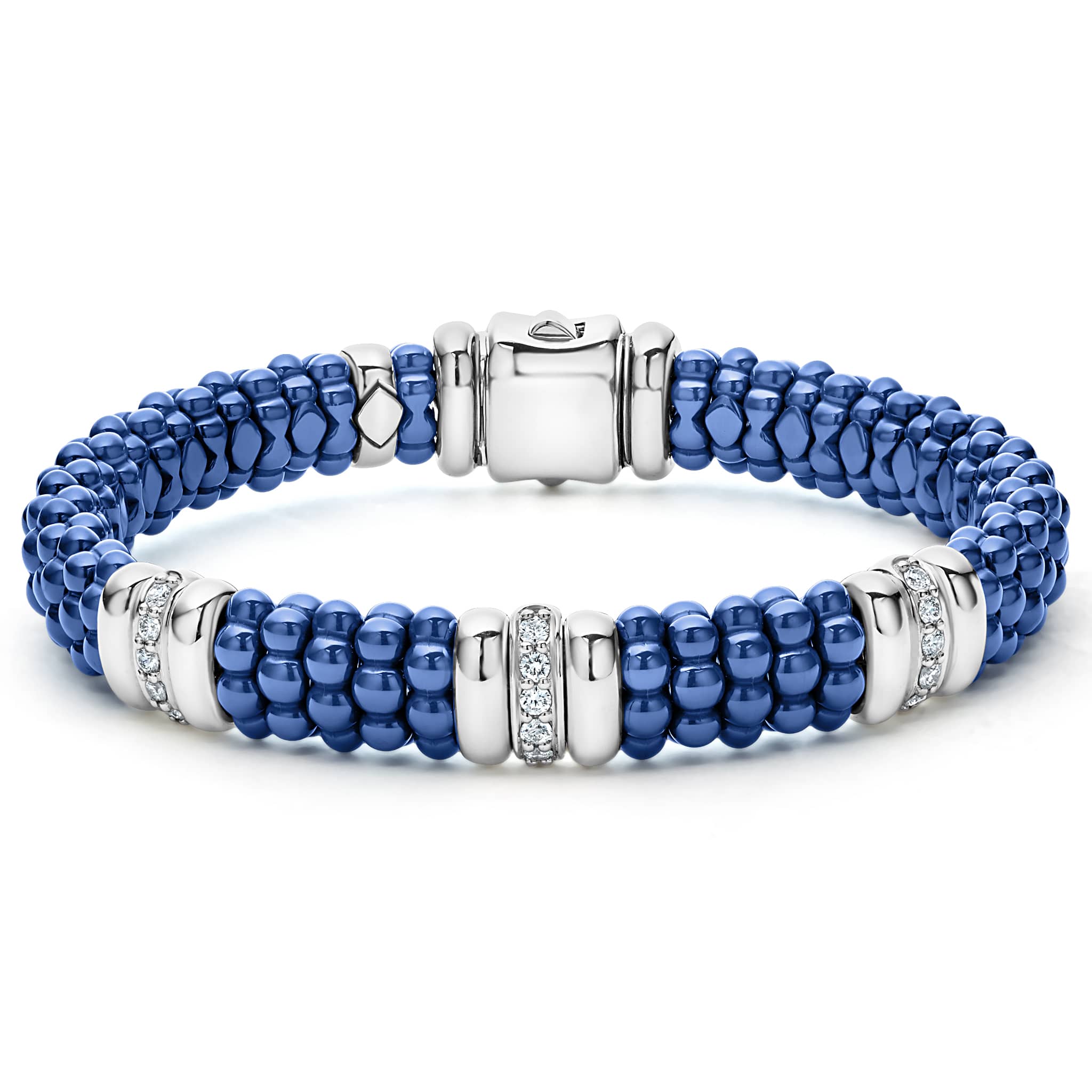 Lagos Sterling Silver And 18K Yellow Gold Blue Caviar Blue Ceramic Rope Bracelet