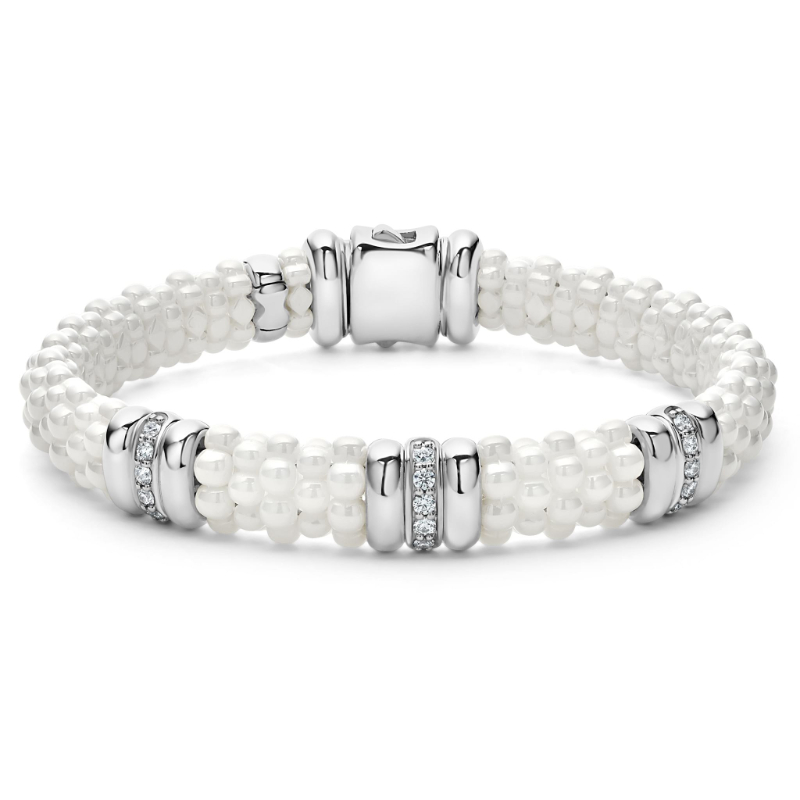 Lagos Sterling Silver White Caviar White Ceramic Bracelet