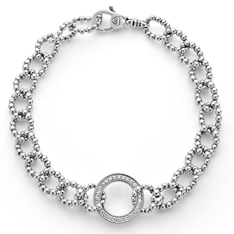 Lagos Sterling Silver Caviar Spark Diamond Circle Beaded Link Bracelet