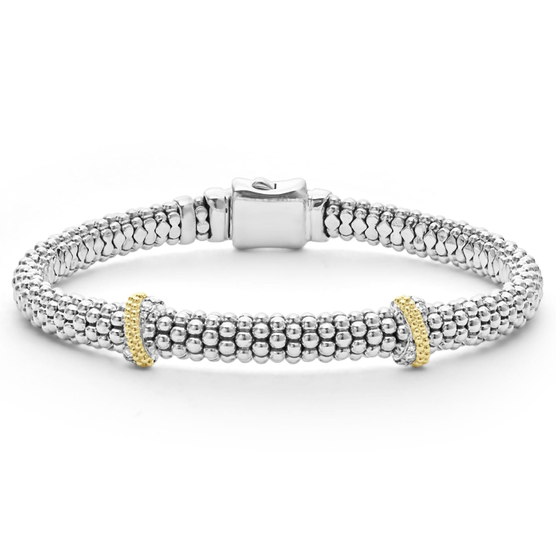 Lagos Sterling Silver And 18K Yellow Gold Caviar Lux Double X Station Rope Bracelet