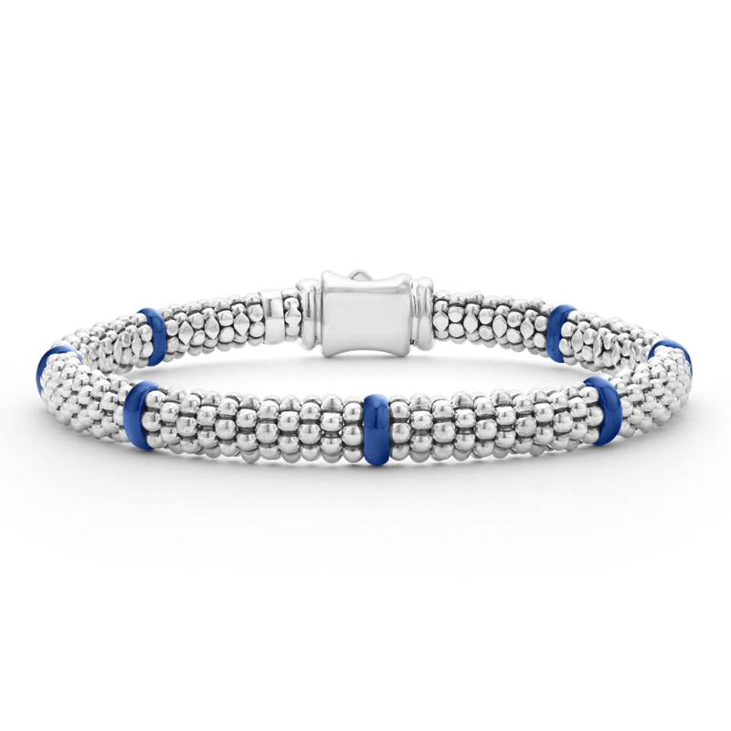 Lagos Sterling Silver Blue Caviar 7 Ultramarine Ceramic Station Rope Bracelet