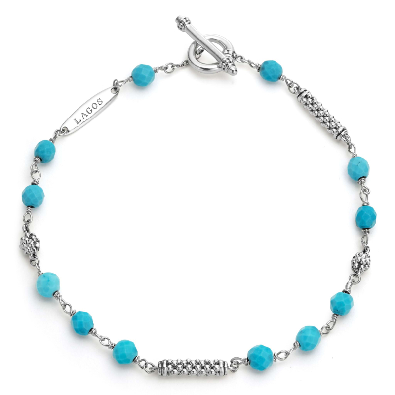 Lagos Sterling Silver Caviar Icon Pigtail Turquoise Beaded Bracelet