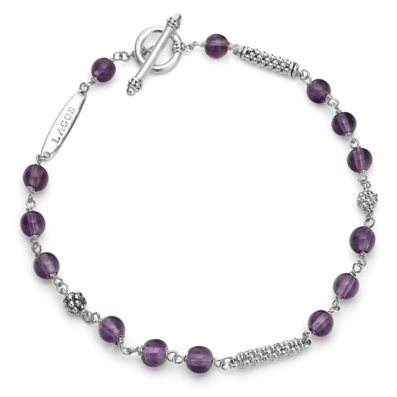 Lagos Sterling Silver Caviar Icon Pigtail Amethyst Beaded Bracelet