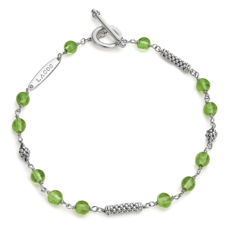 Lagos Sterling Silver Caviar Icon Pigtail Peridot Beaded Bracelet