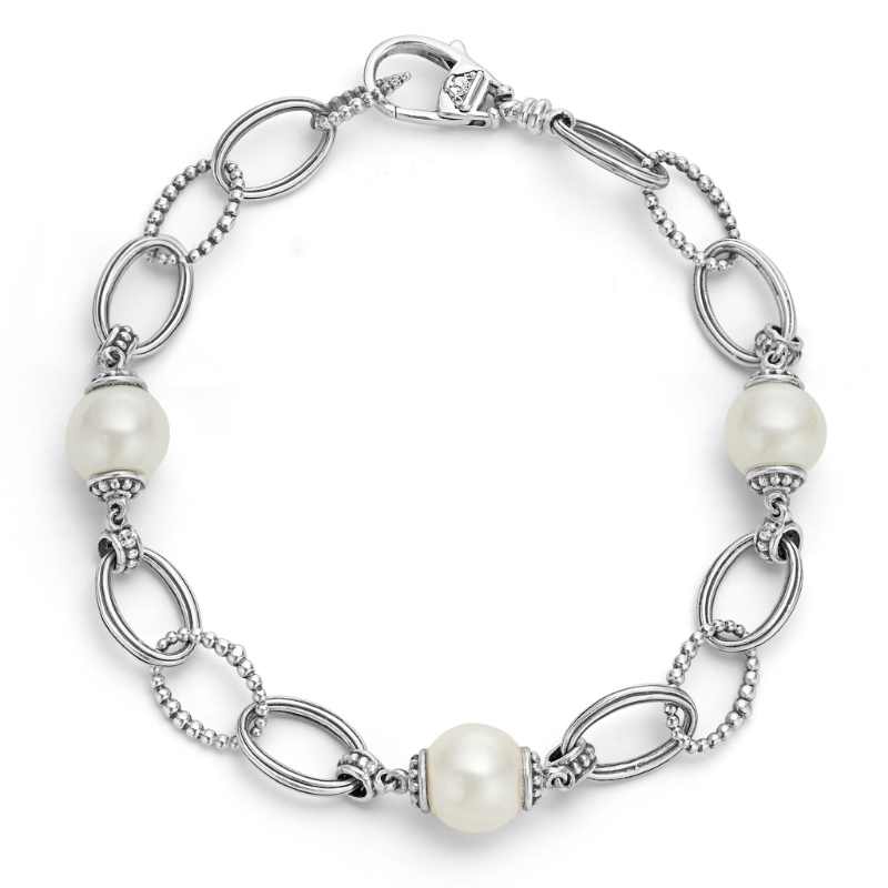 Lagos Sterling Silver Luna Caviar Pearl Link Bracelet